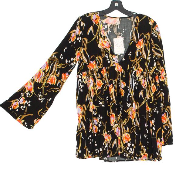 NWT Free People Tunic Top Bella Babydoll Floral Boho Whimsigoth Cottage Black XS - Picture 7 of 11